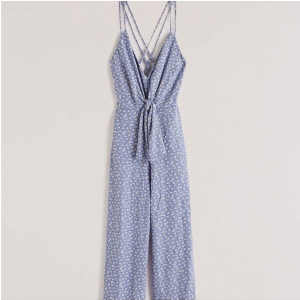 Abercrombie & Fitch Blue Floral Tie-Front Jumpsuit